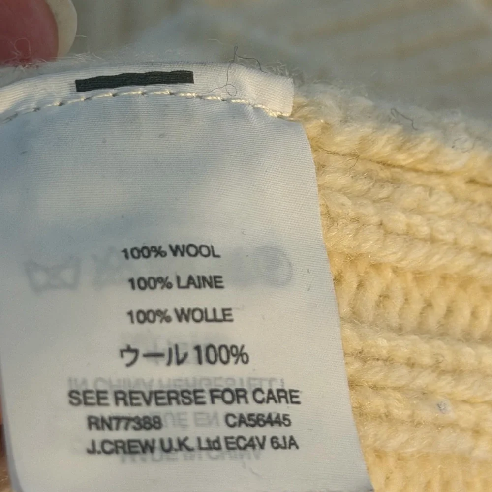 J. Crew Pom Pom Cable Knit Wool Sweater vintage-inspired chunky diamond beige SM